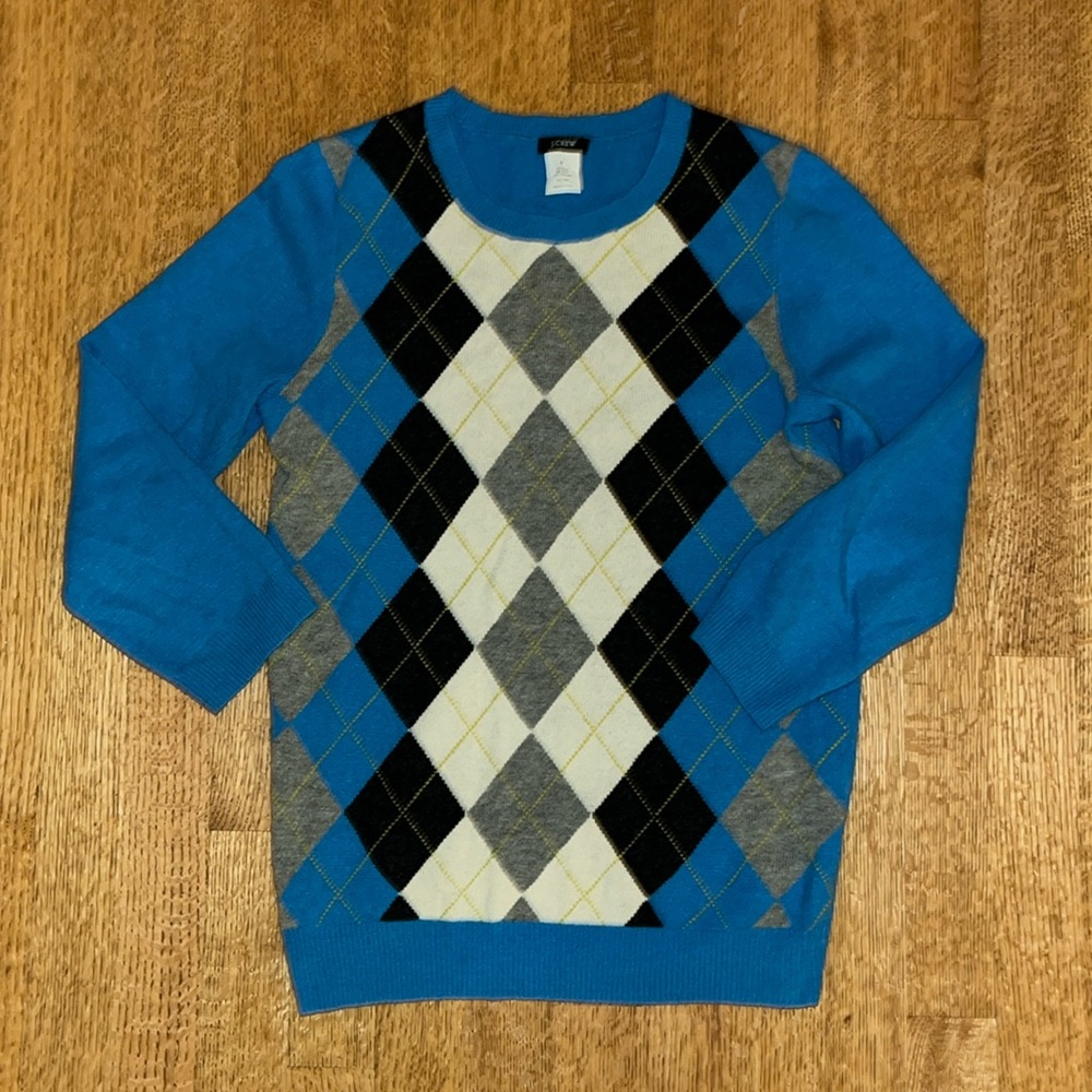 J Crew 3/4 sleeve argyle sweater
